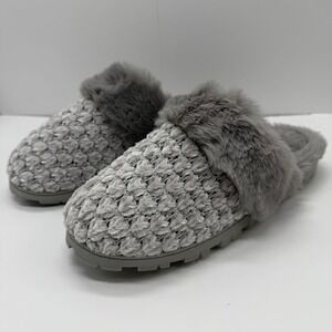 Kelly &‎ Katie Kennedy Grey Faux Fur Knit Scuff Slippers Womens Large 9-10